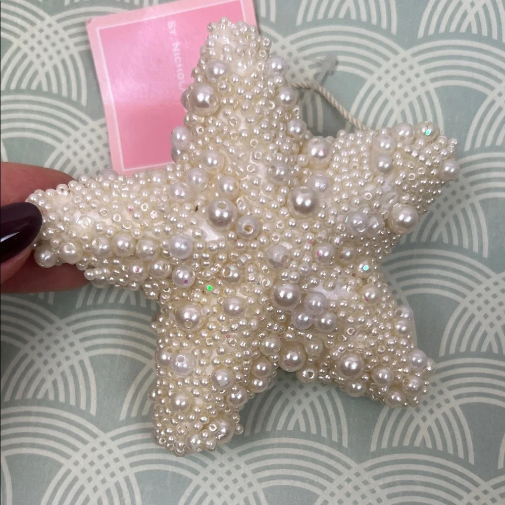 St. Nicholas Square Cream Pearl Star Decor Christmas tree ornament ๐ coastal - Picture 3 of 5